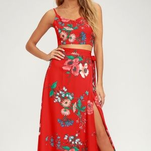 Lulus BLOOM WITH A VIEW RED MAXI TWO PIECE DRESS
